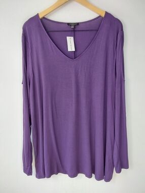 NWT Lane Bryant Purple Cold Shoulder Long Sleeve V-neck Knit Top